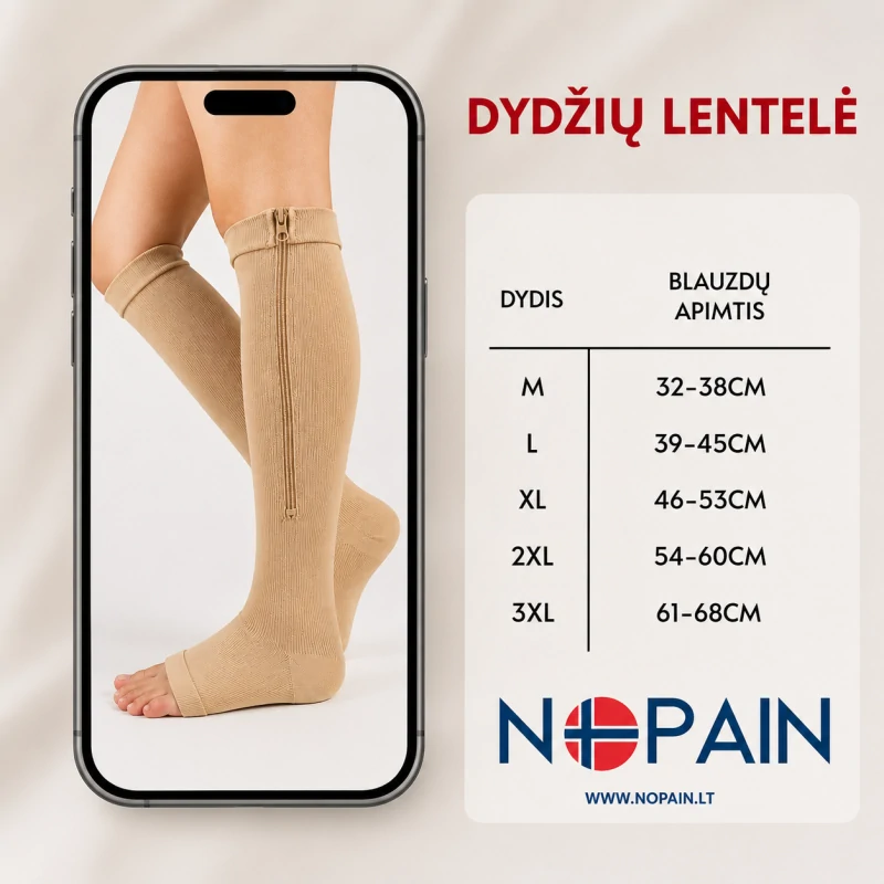 Kompresinės Kojinės su Užtrauktuku Dydžiai iki 3XL - Image 2